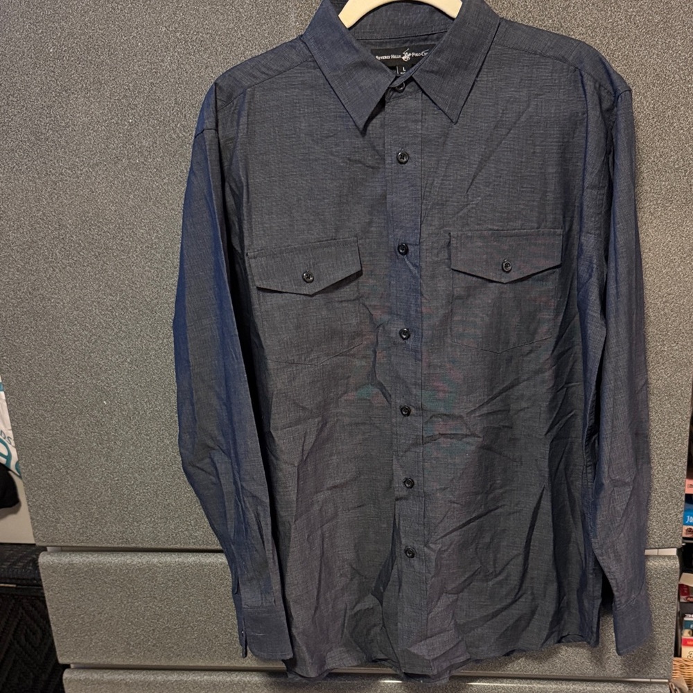 Beverly Hills Polo Club Men's Dark Denim Blue Button-Up Shirt size L